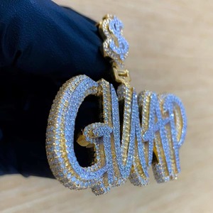 Double Layer Two Tone Iced Out <b>Pendant</b> <b>Solid</b> <b>Gold</b> Plated 925 Silver Moissanite Letter Name <b>Pendant</b> Hip hop Style Luxury <b>Pendant</b> - Product Image 1