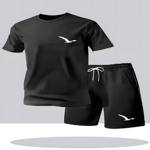 Conjunto de Ropa Deportiva de Verano para Hombre, Cuello Redondo, Manga Corta, Pantalones Cortos, Estilo Casual y Holgado para el Hogar, que Combina Elegancia - Product Image 5