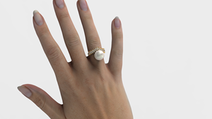 Elegant 18K Marquise Cut Diamond Wedding <b>Ring</b> Unique V Band Pearl <b>Ring</b> Tiara <b>Crown</b> Statement Jewelry Fine Jewelry Gift for Women - Product Image 4