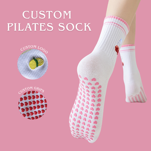 Wholesale Custom Design Striped Cotton Women Athletic <b>Socks</b> Non Slip Silicone <b>Grip</b> Yoga Pilates <b>Socks</b> - Product Image 1
