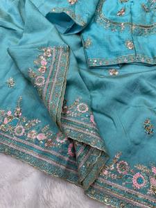 New Women's Designer Saree Collection Soft NC Vichitra Party <b>Ankle</b>-Length Wrinkle-Free - Product Image 6