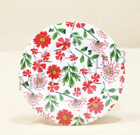 Sous-plat rond en acier inoxydable avec motif émaillé de fleurs sauvages rouges, plaque décorative pour présentation à table