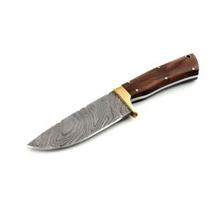 Cuchillo de punta caída de acero de Damasco hecho a mano con mango de madera, cuchillos de caza de acero de Damasco fabricados en fábrica en venta - Product Image 3
