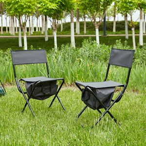 Chaise pliante portable 2 pièces avec sac de rangement pour l'intérieur, l'extérieur, le camping, les pique-niques et la pêche Gris - Product Image 1
