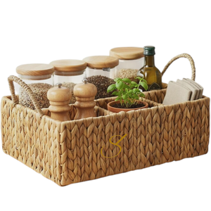 Laquedecraft <b>Wicker</b> 4-section Water Hyacinth <b>Storage</b> <b>Basket</b> <b>for</b> Organizing Bathroom Kitchen <b>Shelves</b> Supplies Organization - Product Image 4