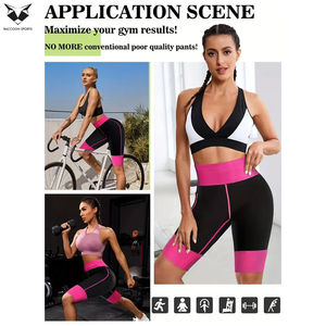 Shorts de Yoga de Cintura Alta para Mujer, 3 Capas de Neopreno, Shorts de Compresión para Entrenamiento, Color Negro con Detalles Rosas - Product Image 3