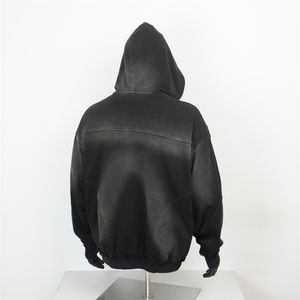 Sweat à capuche noir tendance effet usé et délavé au soleil, en coton French Terry, coupe oversize, délavé à l'acide, personnalisé, avec fermeture éclair, pour homme - Product Image 2