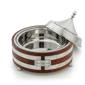 Nacre Accented Wooden Casserole Food Server Double Walled With Mother Pearl Inlay Thermal Hotpot for Traditional Gulf Banquets - Product Image 3