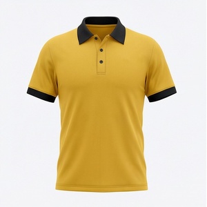 Men's Solid Color Knitted Polo <b>Shirt</b> Short Sleeve Casual Style Yellow with Black <b>Collar</b> and Cuffs - Product Image 1