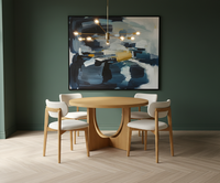 Table basse moderne ronde en bois de caoutchouc avec 4 chaises, design décoratif, garantie 1 an, mobilier compact pour salon 4 places
