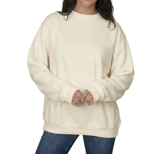 Sudadera Extra Grande de Cuello Redondo para Mujer, Color Sólido, Manga Larga, Tejida, 100% Algodón, Ropa Casual de Otoño - Product Image 1