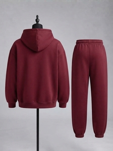 Conjunto de Sudadera con Capucha y Pantalones Deportivos Extra Grandes Color Granate para Hombre, Ropa Deportiva Urbana, Logotipo Bordado Personalizado, Algodón Grueso, Dos Piezas - Product Image 2