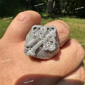 <b>Cross</b> Design Moissanite Diamond Iced Out <b>Cross</b> Ring Statement Design Fancy In 925 <b>Sterling</b> <b>Silver</b> Jewelry - Product Image 2