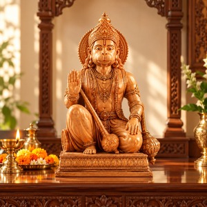 Statue artisanale en bois de Hanuman Ji, idole du dieu hindou Bajrang Bali Murti, décoration de temple domestique, cadeau spirituel pour la dévotion, objet d'art à offrir - Product Image 2