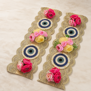 Evil Eye Floral Diya Decoration Pair Handmade Gold Patti Pearl Wedding <b>Mandir</b> Pooja Festival Home Decor Gift Item - Product Image 3