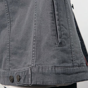 Chaqueta vaquera ajustada para hombre al por mayor, cuello vuelto, informal, gris lavado, manga regular, cierre de botones de una hilera, otoño - Product Image 4