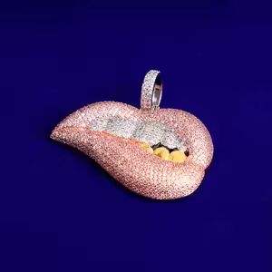 สร้อยคอจี้รูปปากแบบฮิปฮอปประดับเพชร โรสโกลด์ เงินแท้ 925  งานฝังเพชรแบบไมโครเพฟ เครื่องประดับโดดเด่น - Product Image 5