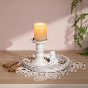 Bandeja Decorativa de Madera Estilo Rústico con Portavelas para Mesa de Centro, Estante de Almacenamiento para Encimera de Cocina Estilo Granja, Decoración - Product Image 3