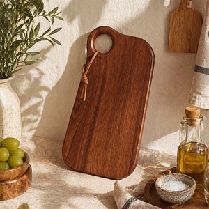 Planche à découper en bois moderne faite à la main, bloc de découpe, plateau de service de cuisine, bois naturel, décoration intérieure, préparation alimentaire, idée cadeau, forme - Product Image 2