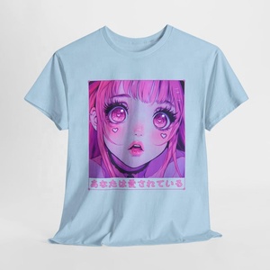 Camiseta de algodón de manga corta con estampado de chica anime rosa para hombre, cuello redondo, corte regular, estilo casual, top de jersey para streetwear. - Product Image 6