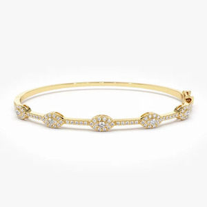 Yellow Gold Round Cluster Lab Grown Diamond Station <b>Bangle</b> <b>Bracelet</b> - Product Image 1