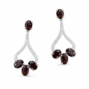 Pendientes de Plata de Ley de Primera Calidad con Baño de Rodio, Diseño Étnico con Engaste de Garra, Cuarzo Ahumado Único y Circonita Cúbica, Joyería para Boda - Product Image 2
