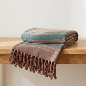 Plaid rayé tissé à la main en coton douillet, couvre-canapé à franges, drap de canapé, textile d'ambiance, exportateur - Product Image 3