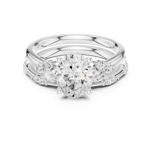 Ensemble de mariage unique en or massif 14 carats avec diamant de laboratoire certifié IGI de 2 carats, taille ovale, et alliance assortie pour fiançailles - Product Image 6