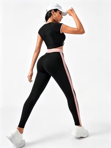 Conjunto de Top Corto con Cierre y Leggings de Cintura Alta para Mujer |   Conjunto Deportivo de Dos Piezas con Bloques de Color |   Traje Deportivo de Poliéster y Elastano - Product Image 2