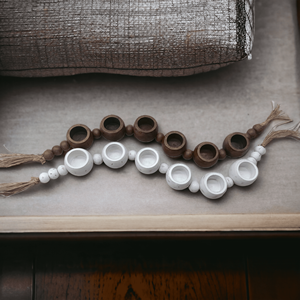 Lo último en decoración del hogar, candelabro blanco con cuentas modernas, linterna hecha a mano, 6 cuencos pequeños, Sección de madera de Mango para Navidad - Product Image 2