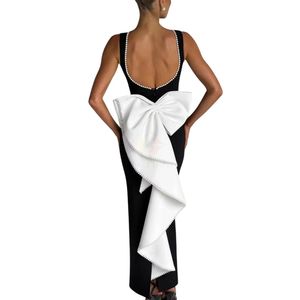 Robe de soirée élégante à col en perles, longue jusqu'au sol, avec grand nœud au dos, sans manches, moulante, pour soirée, bal de promo, invitée de mariage - Product Image 2