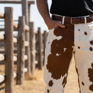 Pantalon streetwear homme 2026 en cuir de vachette véritable premium à poils, taille mi-haute - Product Image 3