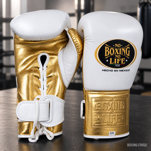 No Boxing No Life Gold White Leather Boxing Gloves Lace-Up Adjustable Wrist Strap Adults Training Breathable Customized Color - Product Image 4