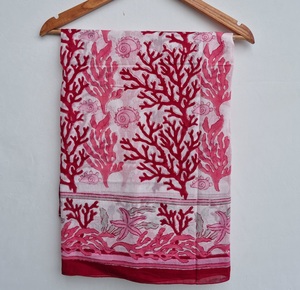 Wholesale Hand Block Print Lightweight Breathable Long Cotton <b>Sarong</b> Pareo Floral Beach Wrap for Women Boho Cover 100% Cotton up - Product Image 2