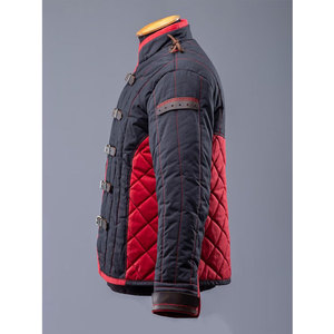 Black Red Quilted Gambeson Medieval Padded Jacket Reenactment Costume Leather Buckle Cotton Protective Gear - Product Image 3