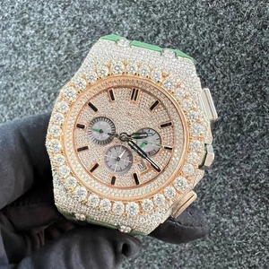 Bijoux noirs de l'océan A.P. Montre de luxe à mouvement à quartz avec bracelet en alliage d'acier inoxydable doré rose et diamants Moissanite VVS Jumbo - Product Image 1