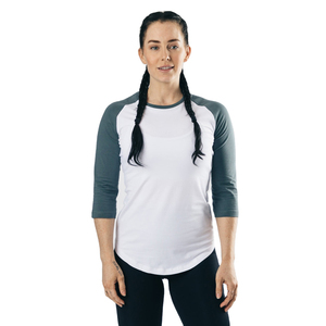 เสื้อยืดผู้หญิงแบบสั่งทำยอดนิยม ตกแต่งผ้าแบบ Patchwork แขนยาว 3/4 ทรง Raglan เสื้อเบสบอลแบบพื้นฐาน เสื้อผ้าฤดูใบไม้ร่วง เสื้อยืดสั่งทำ - Product Image 1