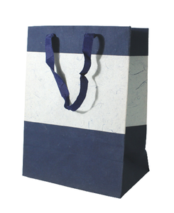 Wholesale High Quality Handmade Art Paper <b>Bag</b> with Satin Ribbon Handle Blue Tone-to-Tone Matching - Product Image 2