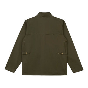Veste Safari Homme Vert Olive Col Montant Fermeture Éclair Style Vêtement de Travail Automne Coupe Droite Tissu Toile - Product Image 2