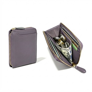 [IN STOCK] Castello Short Soft Leather Minimalist Unisex L-Shape YKK Zipper Slim Card <b>Wallet</b> Polyester Lining Purple - Product Image 1