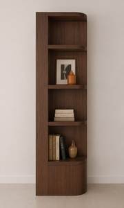 Japandi Curved Corner Teak <b>Wood</b> <b>Bookcase</b> Minimalist Open Display Shelf - Product Image 2