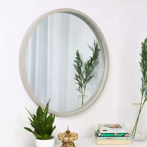 Classic Gray Wooden Round Wall <b>Mirror</b> Elegant Gray Framed Vanity <b>Mirror</b> for Living Room Bedroom Home Decor - Product Image 3