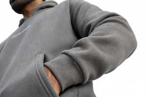 <b>Men's</b> <b>Grey</b> Solid Hooded Polyester Winter Lined Knitted Windproof Oversized Casual Pullover <b>Sweatshirt</b> - Product Image 5