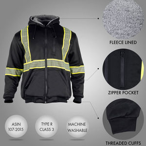 Sweat-shirts à capuche en polaire haute visibilité personnalisés, classe 3, réfléchissants, vêtements de travail pour hommes, veste de sécurité pour la construction - Product Image 3