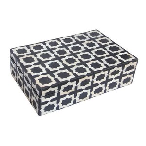 Indian Handcrafted Rectangle <b>Black</b> White Wooden Jewelry Box Lid American Style Lightweight Trending Decorative Box - Product Image 5