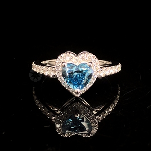 Bague de fiançailles élégante en or massif 10K 14K 18K 1,0 Ct Blue Heart Lab Grown Diamond Halo Pink Gant d'anniversaire de mariage - Product Image 1