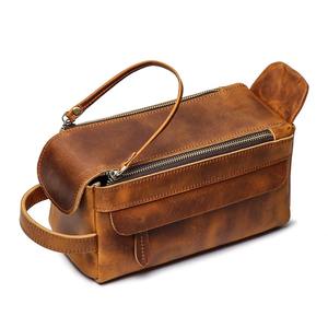 Neceser de Cuero Genuino Premium para Hombre y Mujer, Bolsa de Aseo Duradera para Viaje, Organizador de Artículos de Aseo Elegante, Estuche Impermeable Color Bronceado - Product Image 1