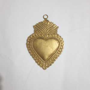 Vintage Gold Sacred <b>Heart</b> Metal Minimalist Handmade Irregular Wall Mirror with Milagros Design for Christmas Decor - Product Image 2