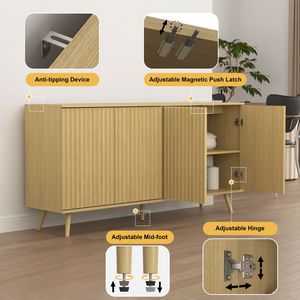 Credenza Lunga a 4 Ante in Legno, Mobile Buffet, Consolle, Bar per Caffè, per Soggiorno e Stoccaggio - Product Image 4