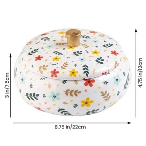 Casserole en bois à motif floral avec couvercle en céramique, boîte de rangement ronde écologique, lavage à la main uniquement - Product Image 6